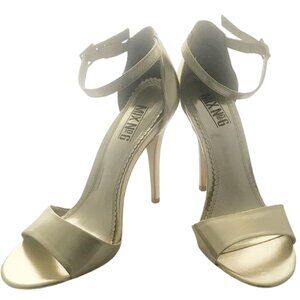 Mix No. 6 Gold Ankle Strap Stiletto Heel Sandal, Size 8 M 4" Heel